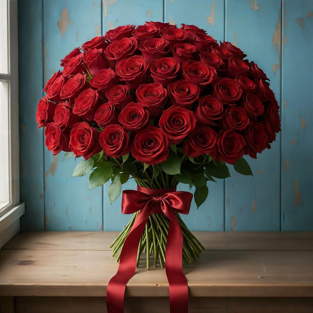 Букет Красные розы Блэк Меджик в Беленькое