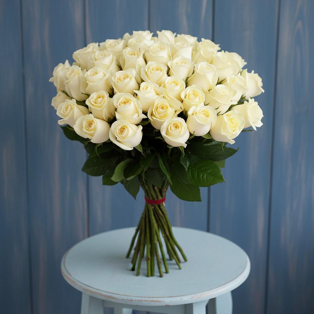 Букет 51 Белая роза Эдлесс Лав в Беленькое