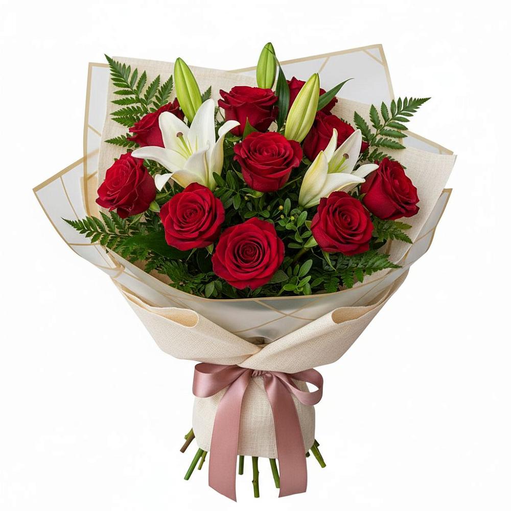 Букет цветов из: Лилии и Розы в Беленькое