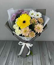 Букет цветов из:  Розы, Герберы и Хризантемы #REPLACE_PRED# Беленькое