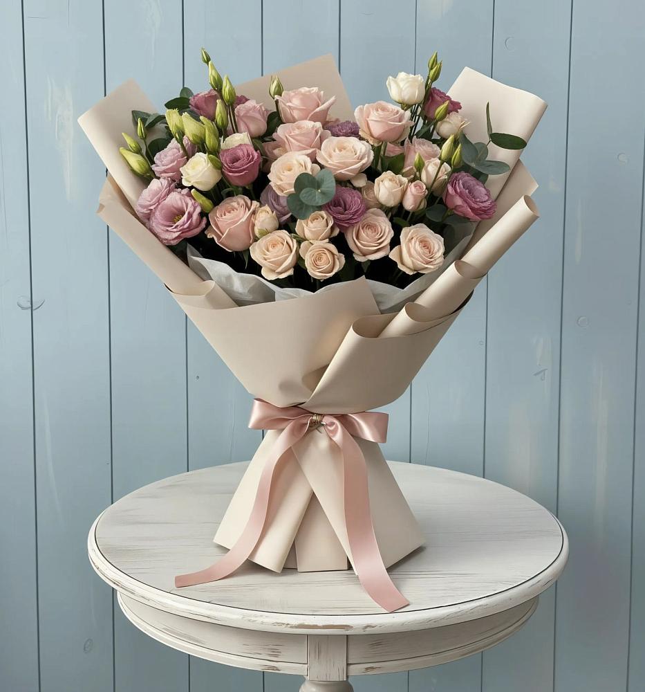 Букет цветов из: Розы и Лизиантусы в Беленькое