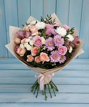 Букет цветов из:  Хризантемы, Розы и Альстромерии в Беленькое