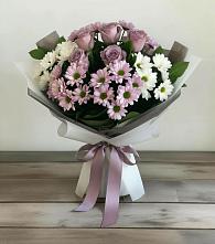 Букет цветов из:  Хризантемы и Розы #REPLACE_PRED# Беленькое