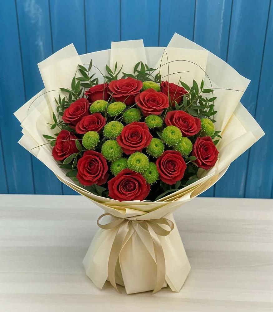 Букет цветов из: Розы и Хризантемы в Беленькое