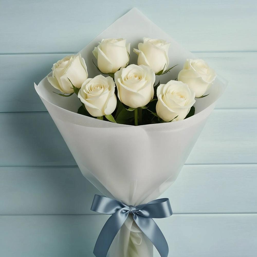 Букет 7 Белых роз Эдлесс Лав в Беленькое